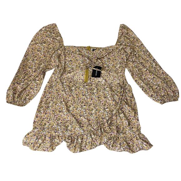 Pretty little thing Plus Pin Floral Cut Out Puff Sleeves Dress US Size 24 - Picture 3 of 10